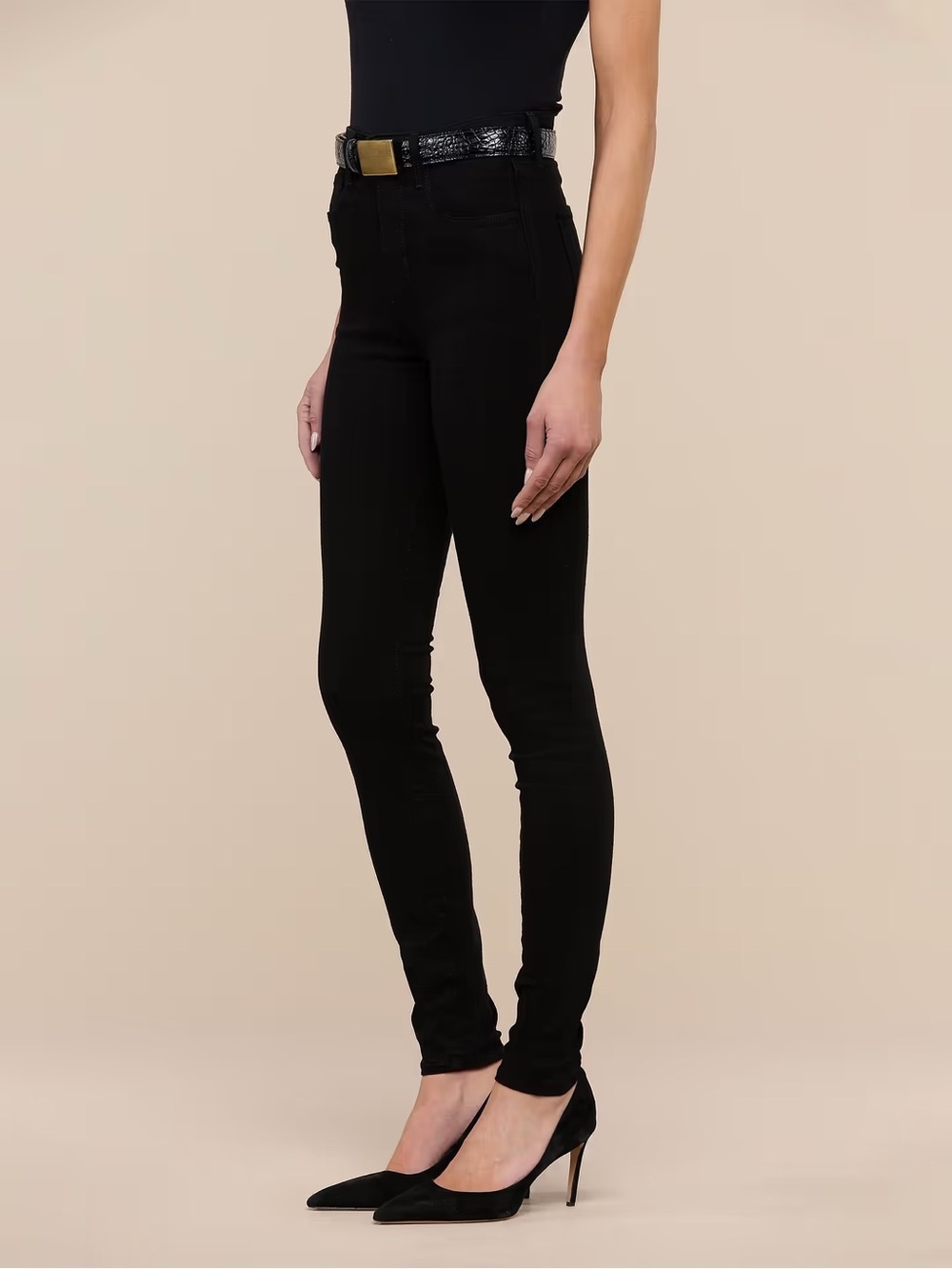 L’AGENCE Womens Marguerite High Rise Skinny Jeans Super Stretch Black Size 25 - Picture 3 of 8